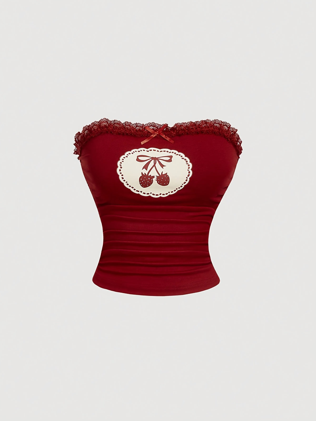 Summer Casual Cherry Print Tube Top, 2-Pattern T-Shirt for Women, Top, Tube Top - Red