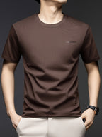 Summer Men'S Short Sleeve T-Shirt, Minimalist Style, Soft And Skin-Friendly Feel, Good Drape And Non-Sheer, Comfortable And Textured, Suitable for Daily Casual/Commuting And Travel - Coffee Brown
