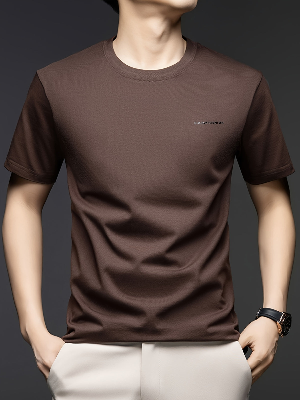 Summer Men'S Short Sleeve T-Shirt, Minimalist Style, Soft And Skin-Friendly Feel, Good Drape And Non-Sheer, Comfortable And Textured, Suitable for Daily Casual/Commuting And Travel - Coffee Brown