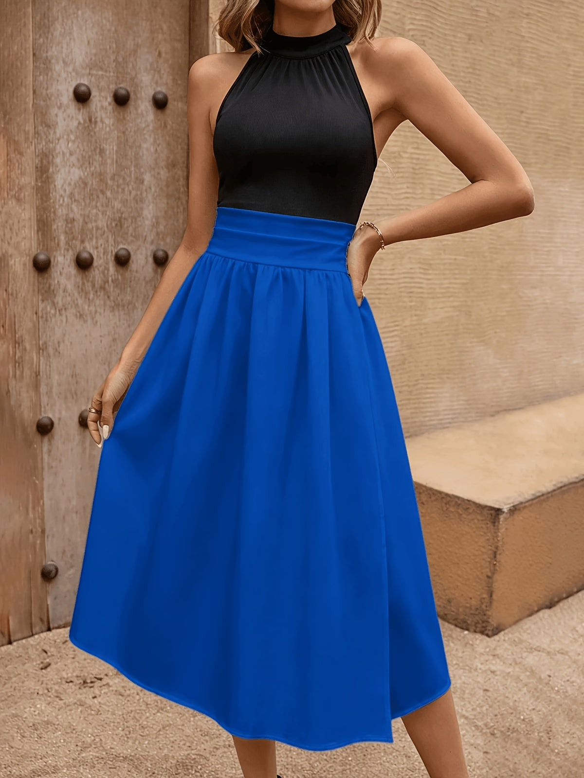 Printed Patchwork Wrap-Front Slit Maxi Dress for Women - Blue