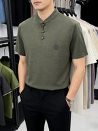 Summer New Fashion Chinese Style Comfortable Fabric Men'S Casual Sports Polo Shirt Short Sleeve, Gift, Casual Wear - Olive Green