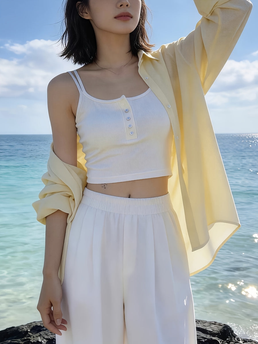 Light Yellow Gentle Temperament Long Sleeve Shirt Women'S Spring Summer New Loose All-Match Ladies Elegant Shirt Jacket Thin Long Sleeve Top - 【Light Yellow】