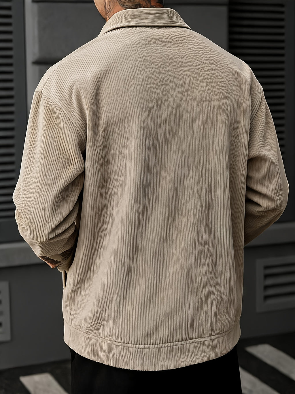 Men'S New Easy Corduroy Jacket Top! Stand-Up Collar Zipper Design Is Neat And Atmospheric. Large Pockets on Both Sides Are Practical And Durable, Chest Embroidery Enhances Texture. Loose Fit Shapes Figure, Suitable for Daily Commute And Travel - Khaki