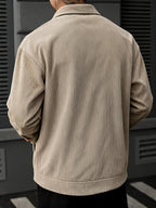 Men'S New Easy Corduroy Jacket Top! Stand-Up Collar Zipper Design Is Neat And Atmospheric. Large Pockets on Both Sides Are Practical And Durable, Chest Embroidery Enhances Texture. Loose Fit Shapes Figure, Suitable for Daily Commute And Travel - Khaki