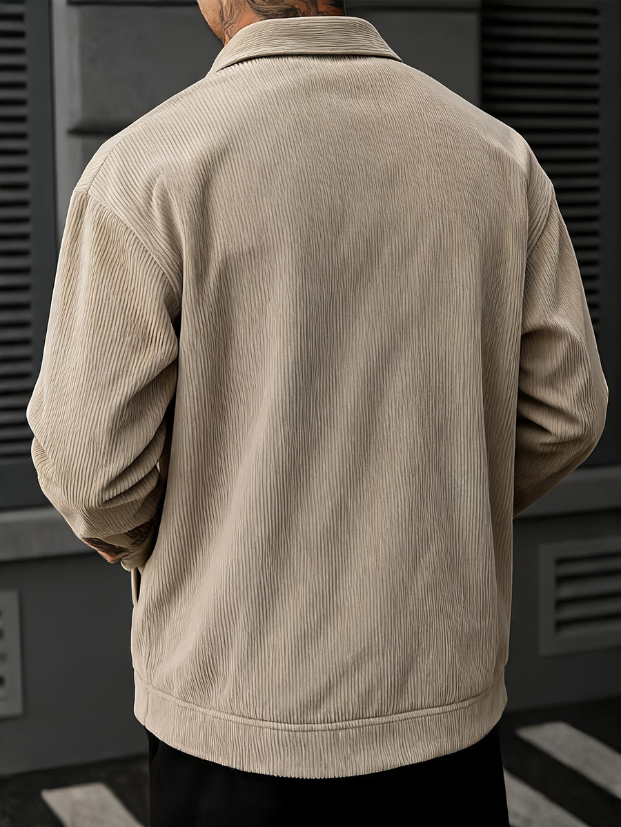 Men'S New Easy Corduroy Jacket Top! Stand-Up Collar Zipper Design Is Neat And Atmospheric. Large Pockets on Both Sides Are Practical And Durable, Chest Embroidery Enhances Texture. Loose Fit Shapes Figure, Suitable for Daily Commute And Travel - Khaki