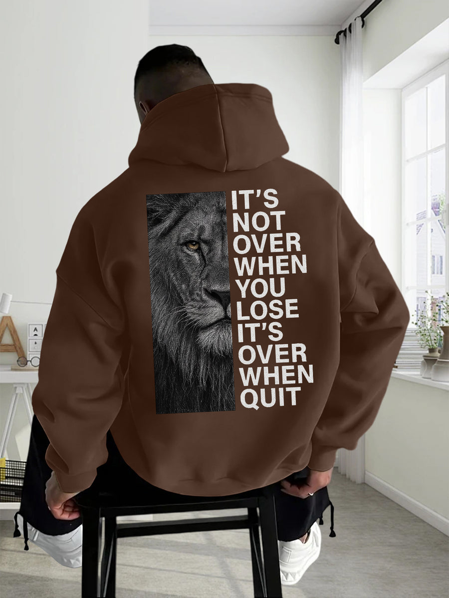 Men'S Casual Hooded Sweatshirt with Graphic - "It'S Not Over Until You Quit" Design, Thick Sportswear, Long Sleeve, Regular Fit, Ideal for Spring/Fall, Autumn Casual Wear|Casual Style Hoodie| Sweatshirt - Coffee Color