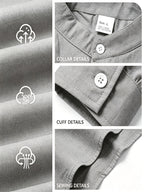 Men's Linen Long-sleeve Shirt, Small Stand-up Collar Button- Casual Shirt, Solid Color Simple and Versatile Style, Suitable for Spring and Autumn Outdoor Activities, Travel and Vacation, and Daily Commuting Wear - Space Gray