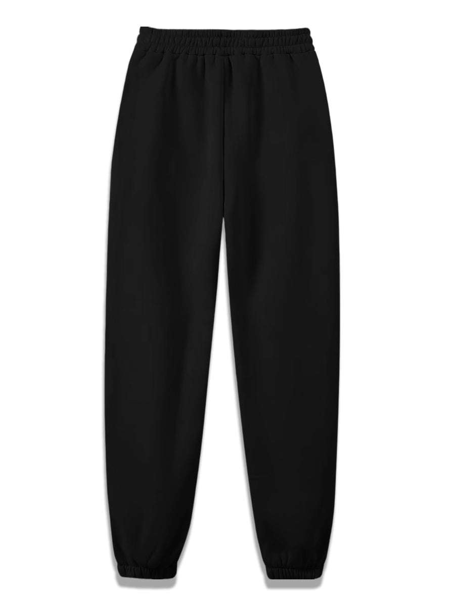American High Street Style Mountain Triangle Geometric Three-Stripe Print Drawstring Ankle-Cinching Sweatpants for Women, Loose And, Jogging Pants, Soft And Comfortable, Non-Pilling, Versatile Casual Long Pants - Black
