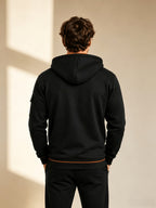 Men's Full Zip Hoodie, Contrast Color Hooded Sweatshirt with Cargo Pockets, Casual, Comfortable, Versatile Fall Winter Jacket - Black