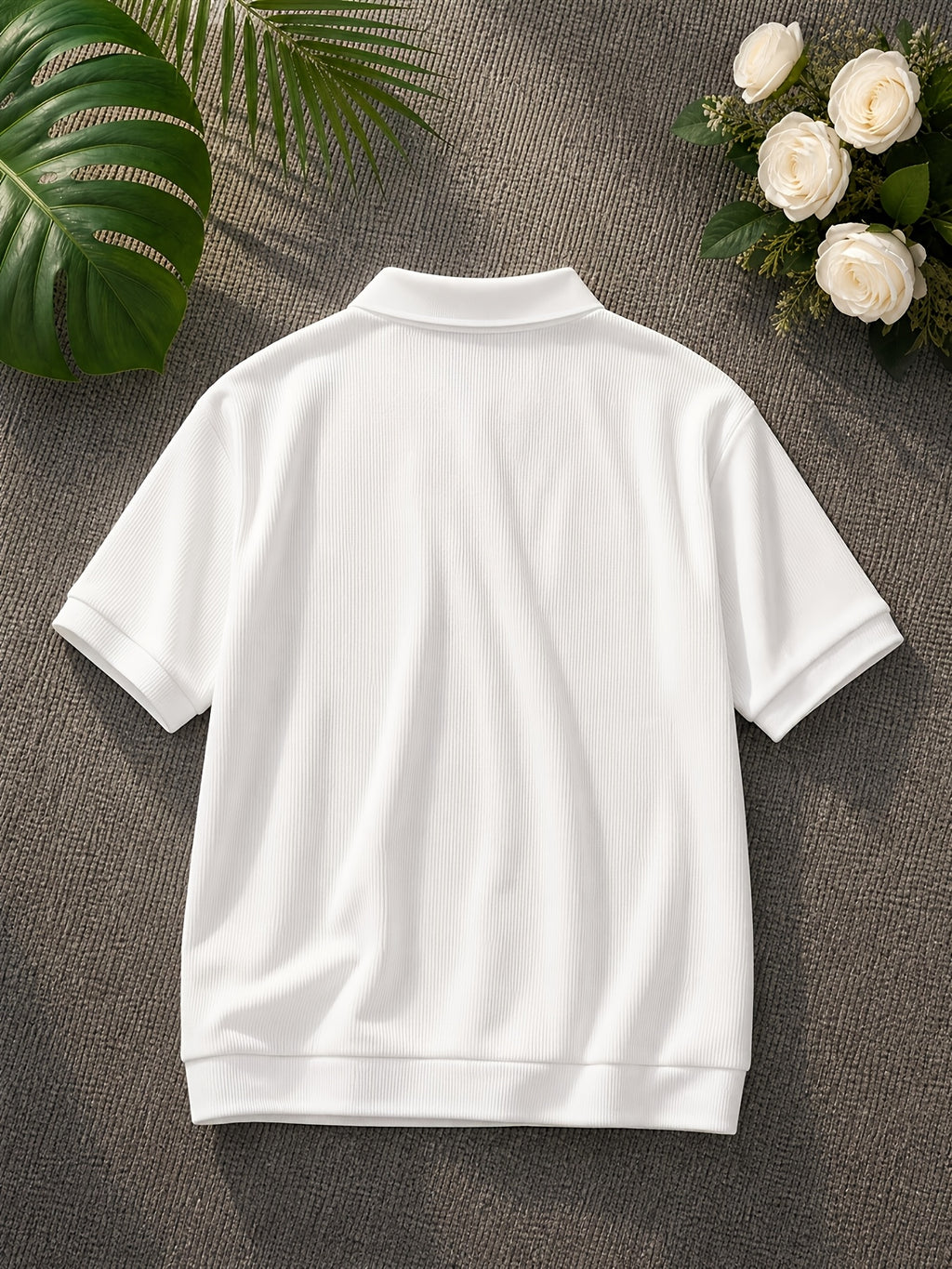 New Fashion Men'S Polo Collar Casual Outing Commute Top Fabric Stretch Ribbed, Spring, Trendy, Outdoor, Breathable - White