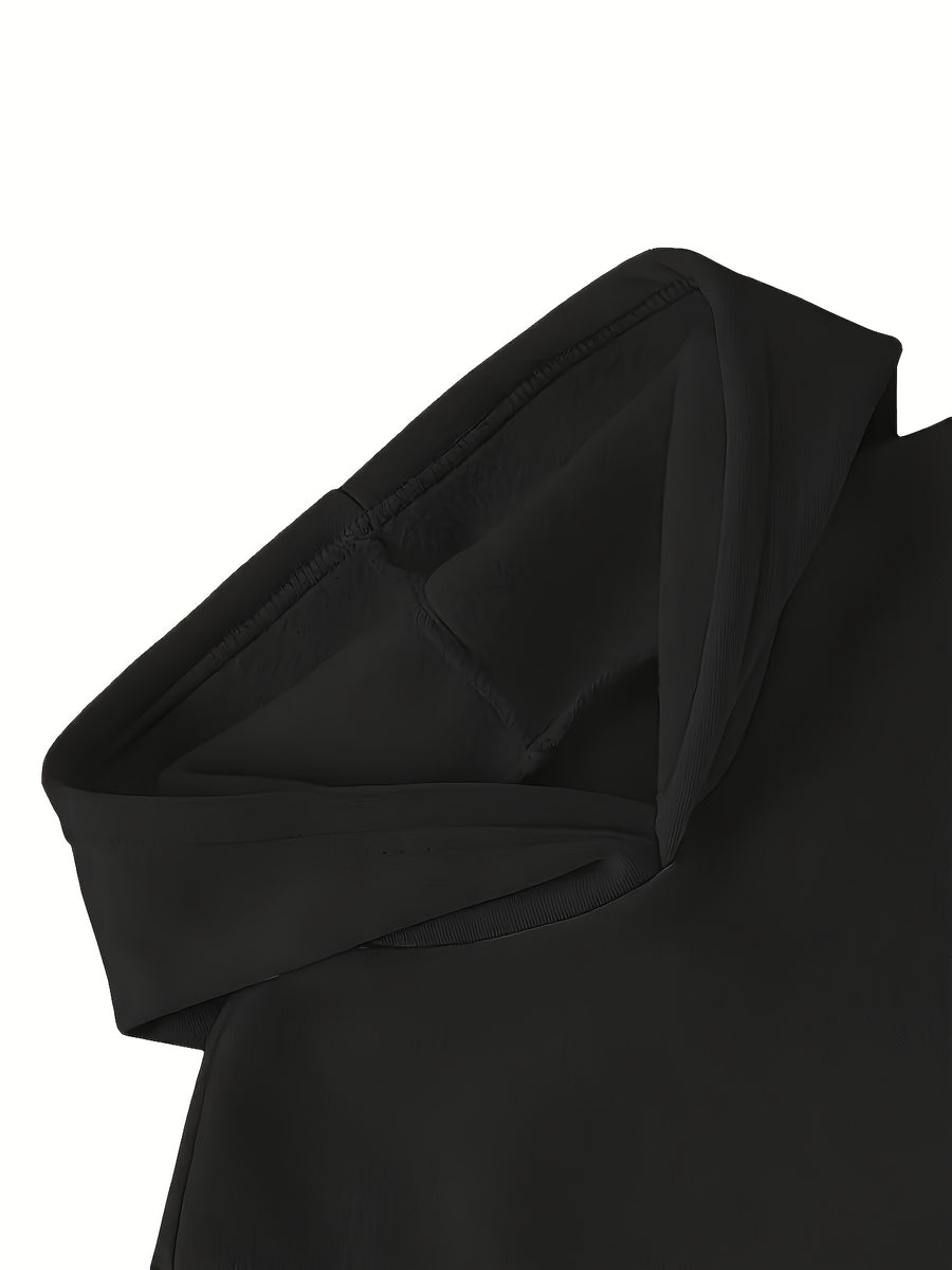 Autumn and Winter Women's Fashion Casual -lined Thickened Pullover Long Sleeve European and American Hooded Sweatshirt with Print Sweatshirt Long Trendy Casual Versatile - Black