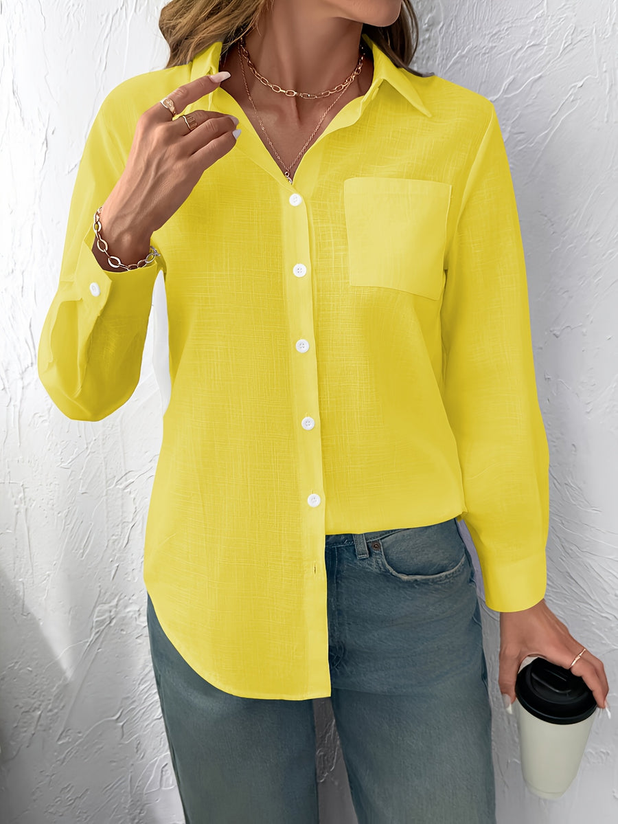 Slub Style Shirt Casual Women Long Sleeves - Yellow
