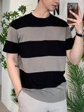 Men'S Premium Textured Striped Crew Neck Knit Sweater | Easy Color Block Slim Fit Short-Sleeved Sweater | European And American Minimalist Style Everyday Versatile Knit T-Shirt - Mixed colors