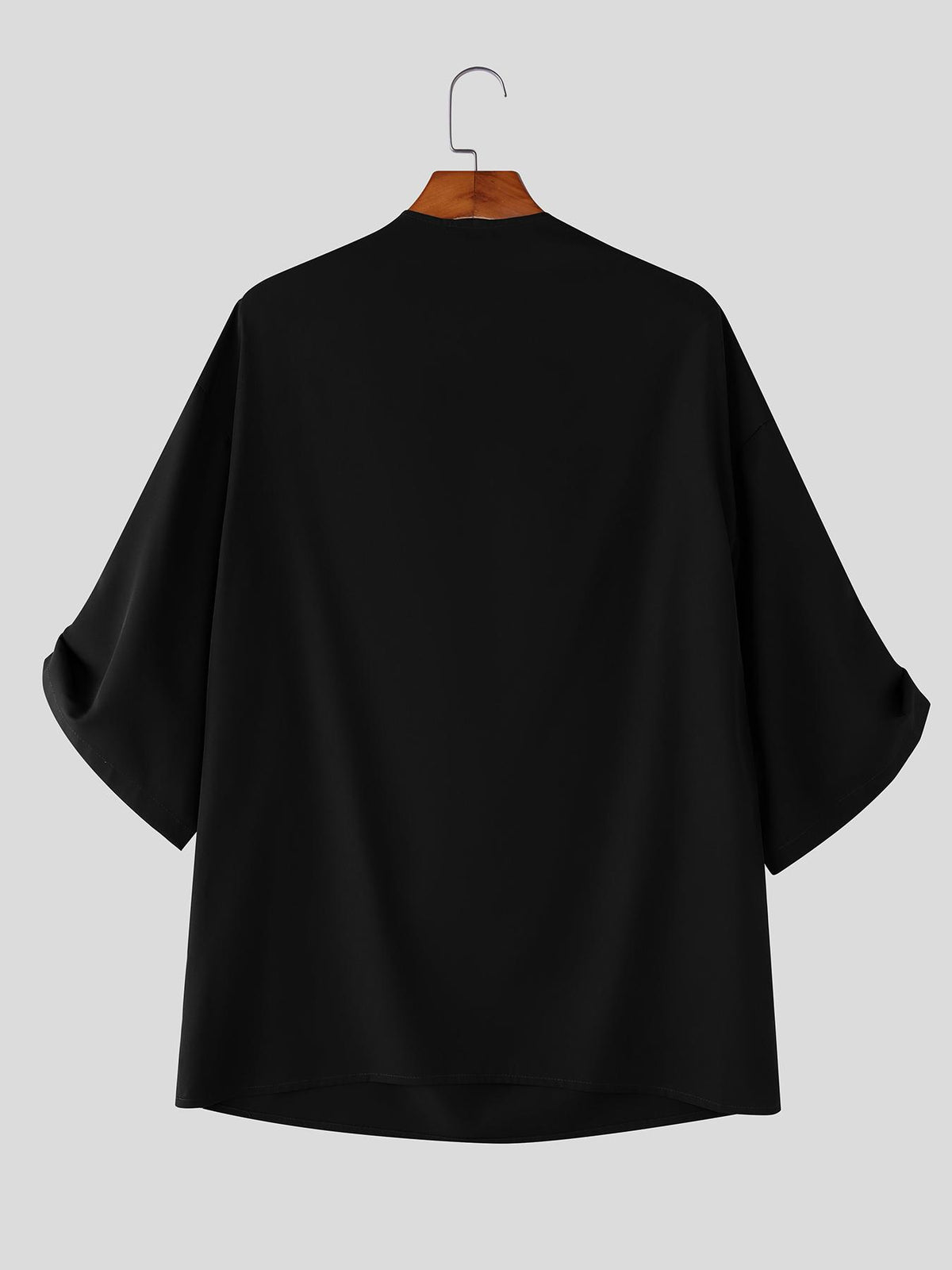 Men's Streetwear Tee Tops, Cowl Neck, Half Sleeve, Solid Color, Loose Fit, Street Hippy, Lightweight Leisure T-shirt, Center Back Length - Black