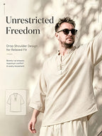 2pcs/Men'S Casual Shirts, New Linen V-Neck Casual Pullover Shirts for Daily Casual Wear, Solid Color 3/4 Sleeve Design, Suitable for Spring, Summer, And Autumn, Quick-Dry Non-Stretch Fabric, Loose Fit, Perfect Gift! - Khaki