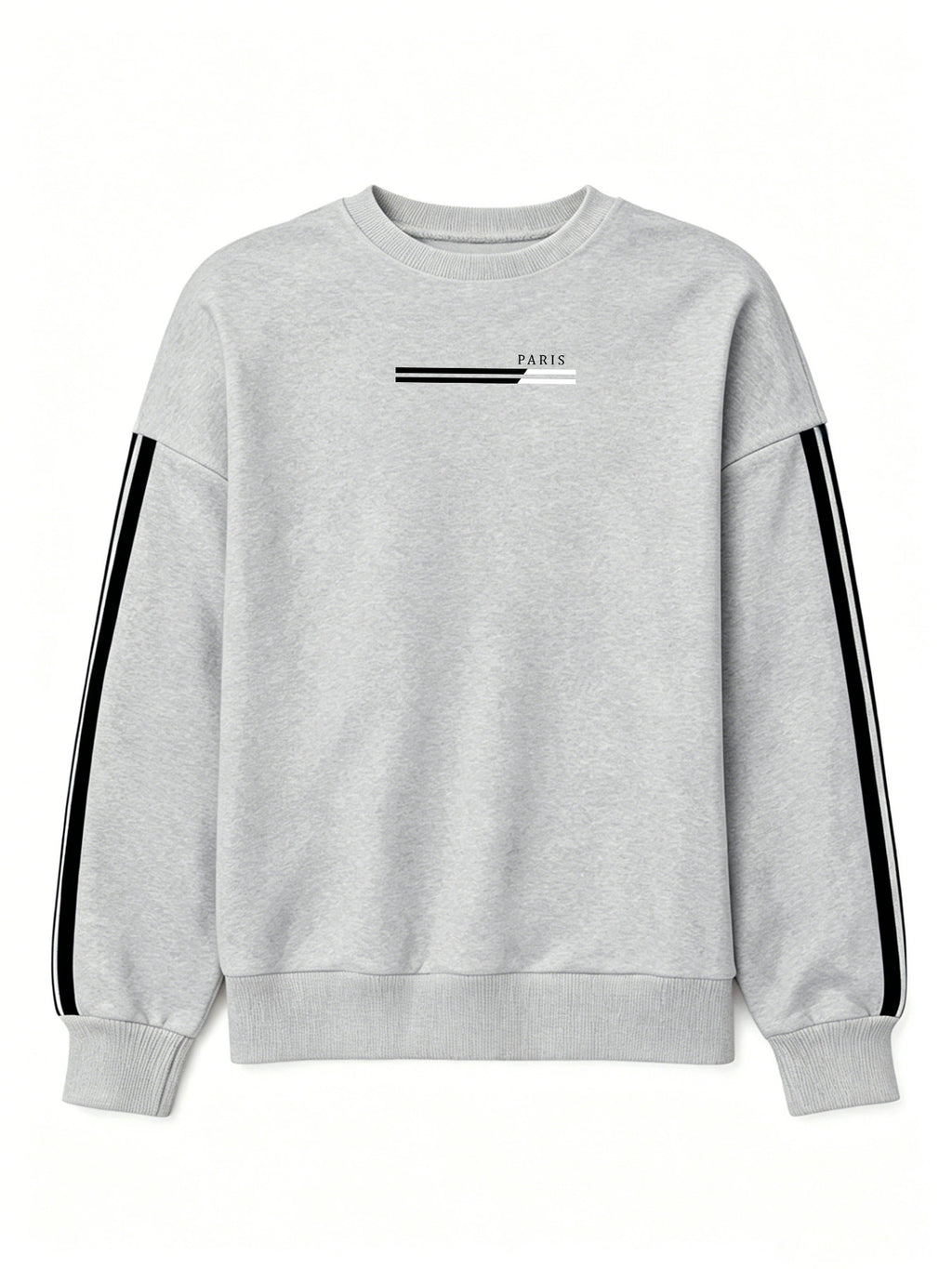 Comfortable and Versatile Women's Clothing, Casual Long-Sleeve Crewneck Sweatshirt with Fun Printed Patterns and Double Stripes, for Women - Light Grey