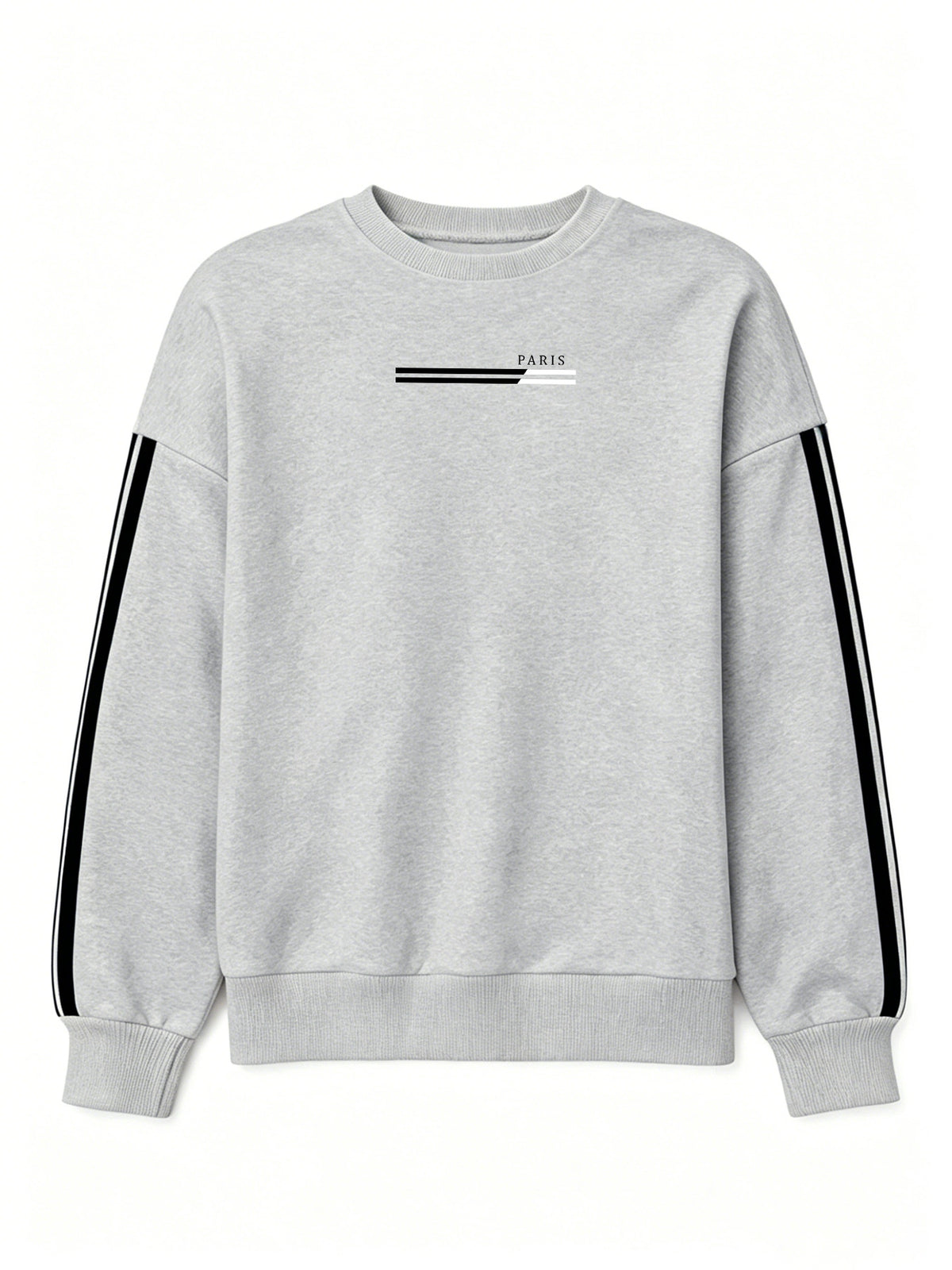 Comfortable and Versatile Women's Clothing, Casual Long-Sleeve Crewneck Sweatshirt with Fun Printed Patterns and Double Stripes, for Women - Light Grey