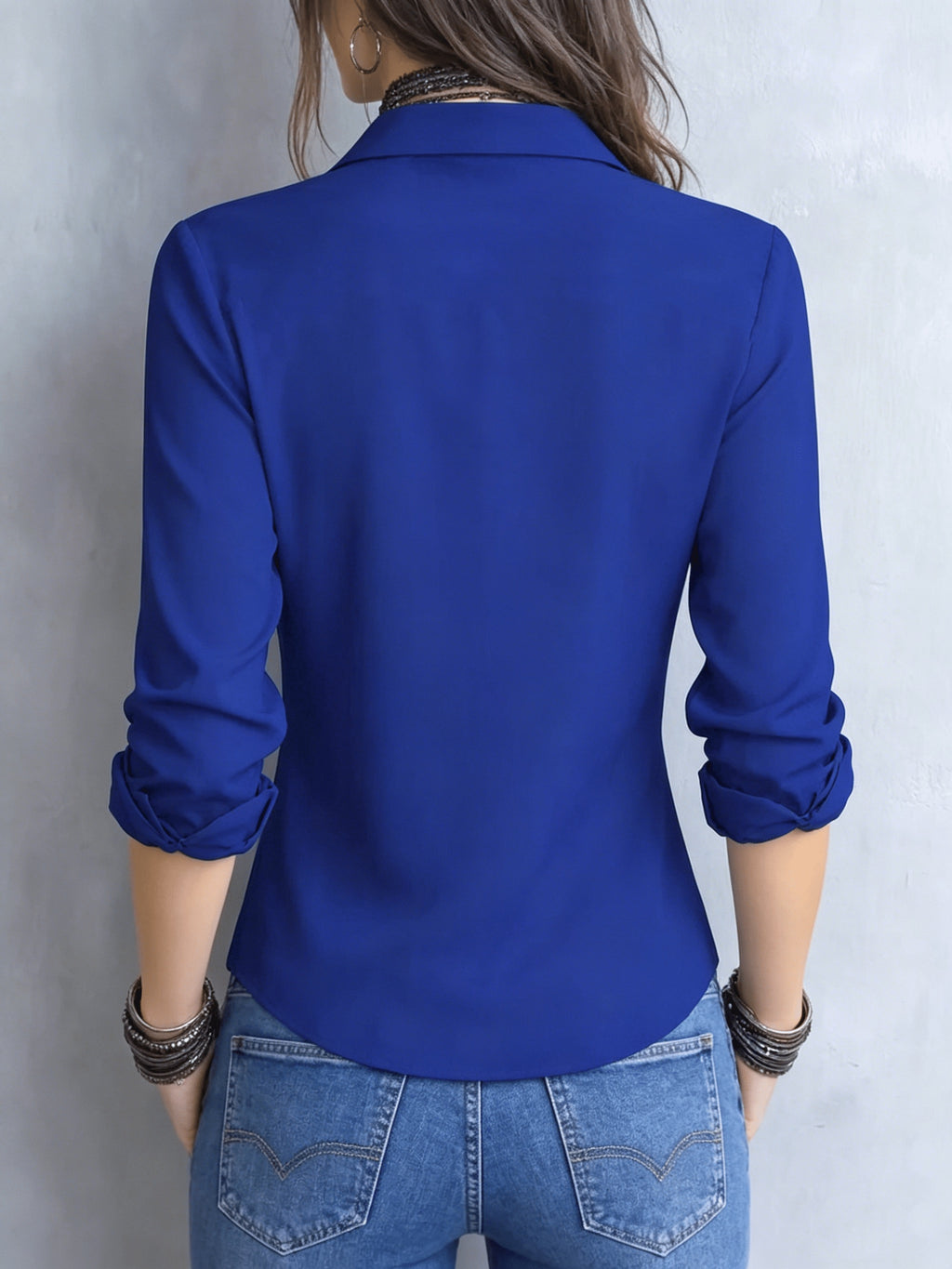 Elegant Long-sleeve Blouse for Women, Suitable for Spring and Summer, Ideal for Business Commuting - Navy Color