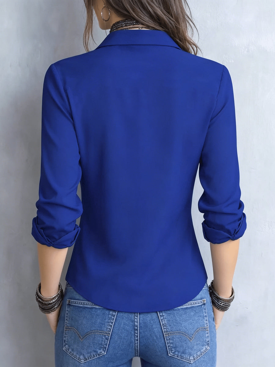 Elegant Long-sleeve Blouse for Women, Suitable for Spring and Summer, Ideal for Business Commuting - Navy Color