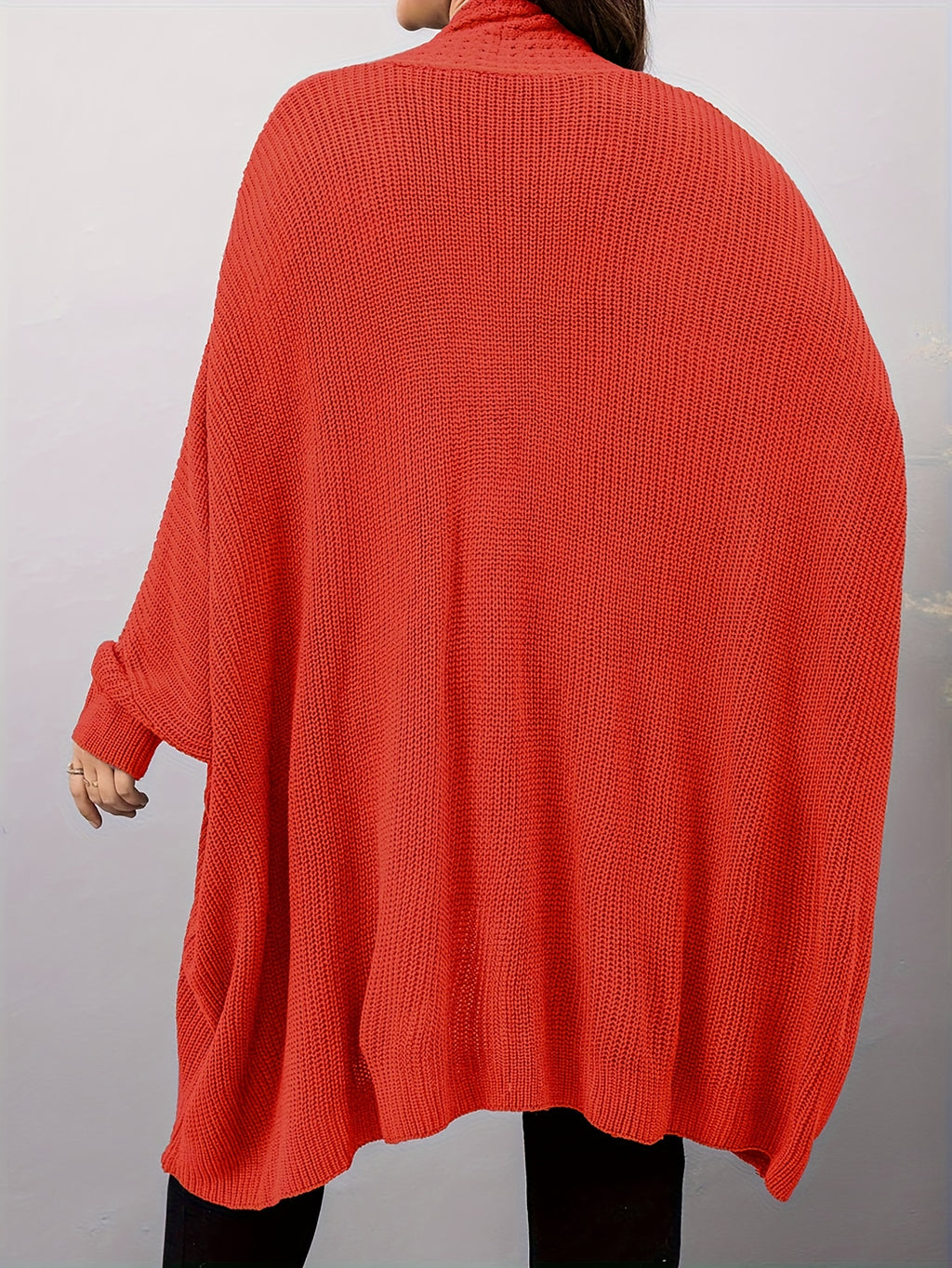 Plus Size, Plus Size Women's Batwing Sleeve Solid Open Front Cardigan - Tangerine