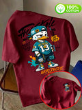 Pure Cotton Crew Neck T-Shirt, Unisex, Trendy Cool Duck, No. 13 Jersey, Multi-Element Badge, Double-Sided Front and Back Print with Letters, Breathable and Non-Sticky Back, Casual and Versatile, Suitable for Commuting, Sports, Outdoor Travel - Burgundy