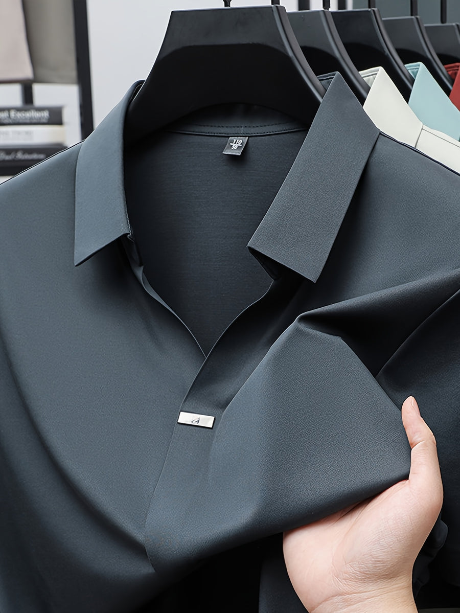 Summer New Men'S Short Sleeve Shirt Outerwear Fashion Trendy All-Match V-Neck Polo Collar - SINBOS - bluish-gray