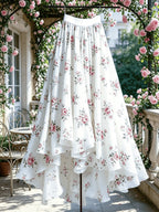 Women'S Lace Mesh Printed Half Skirt, Casual Flared Mesh Skirt - White