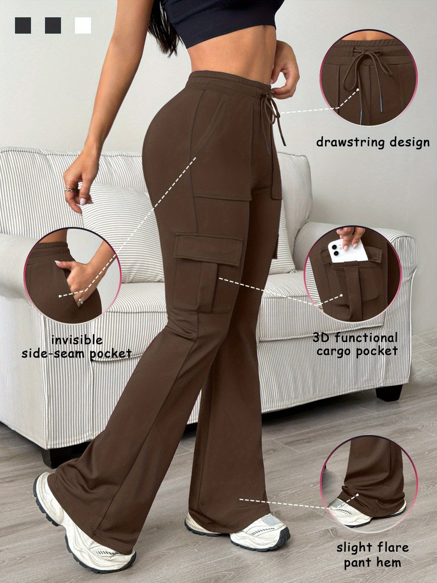 Women's Athletic Cargo Jogger Pants with Multi-Functional Cargo Pocket & Slim-Fit Ankle Design - All-Season Workout Running Gym Pants with Drawstring Waist & Lightweight Stretch Fabric (Machine Washable) for Casual Outdoor Wear - Women's Sportswear - Dark Brown