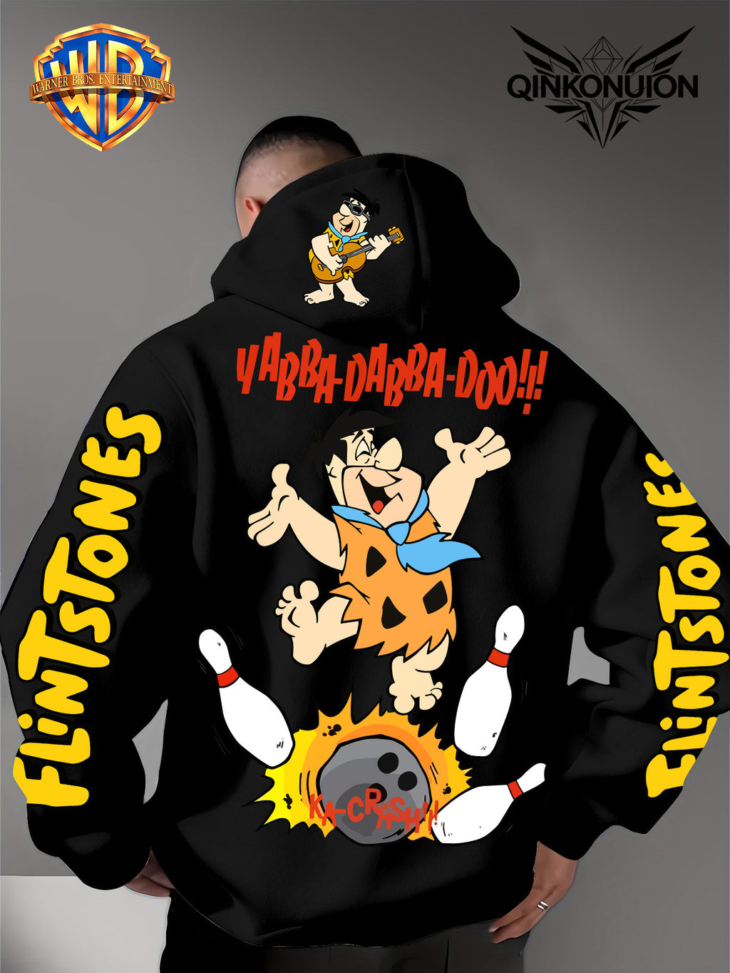 Warner Official Men's Hoodie, Stone Primitive for Man Bowling Impact Funny Anime Printed Design, Machine Washable, Warm and Casual for Autumn and Winter, Daily Drawstring Hoodie, Multi Functional Sports and Leisure Loose Version - Black