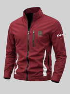 Men'S Spring Autumn Stand-Collar Casual Jacket, Zipper-Style Lightweight Coat, Side Contrast Stand-Collar Sporty Commuter Top - Burgundy