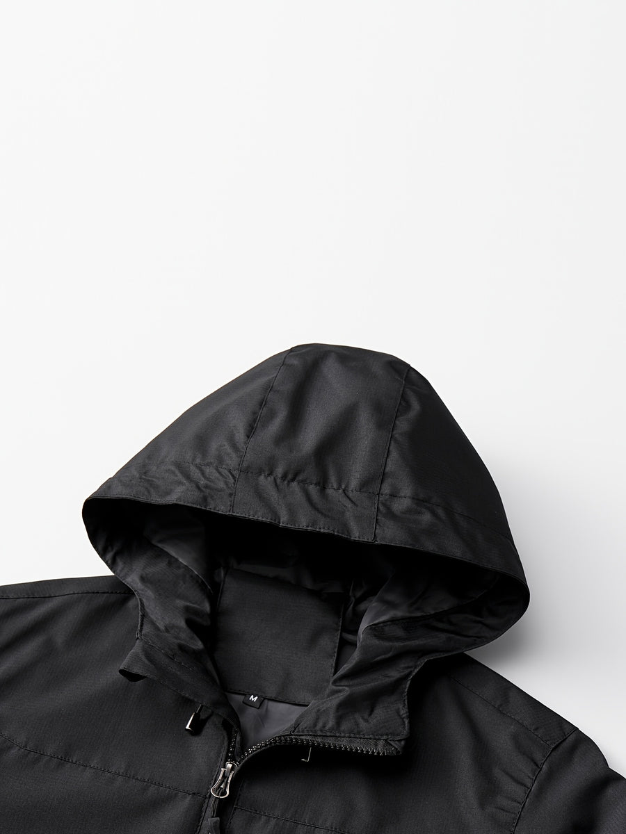 Norway Element Print Jacket Autumn Winter Men'S Outdoor Sports Mountaineering, Hiking Solid Color Jacket Hooded Easy Versatile Youth Fashion Thin Travel Casual Outerwear Men - Black