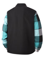Men'S Spring And Autumn Black Casual Button-Up Shirt, Checkered Splicing Sleeves with 2 Pockets, Flannel Splicing Color-Contrasting Long Sleeve Top, Breathable Lightweight Autumn Coat S-XXXL, Halloween Gift for Boyfriend Father - Blue And Black Plaid