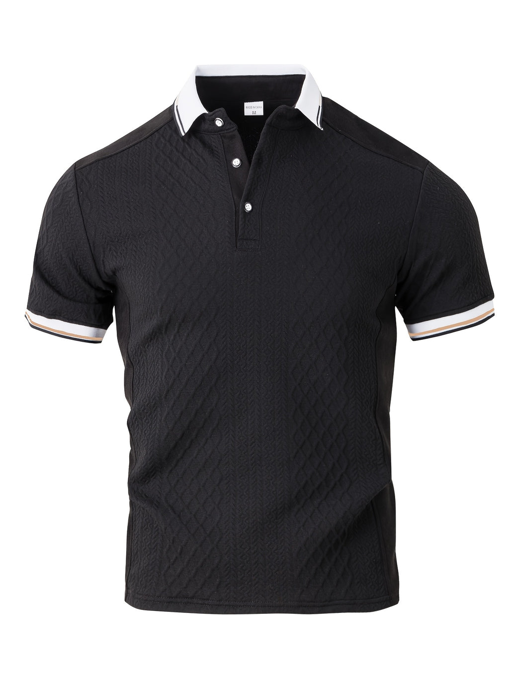 Men's Fashion New Color-Block Polo Shirt with Collar, Jacquard Design, Soft Fabric, Versatile for Outdoor Streetwear and Beach Vacation Outfits - Black