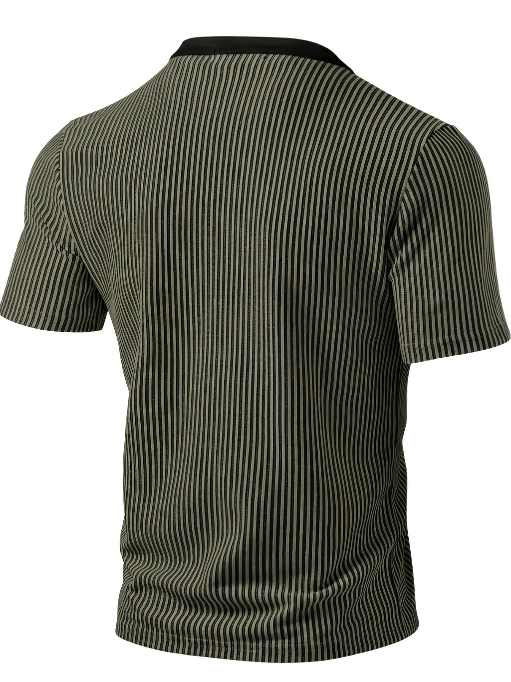 ROYALBOY Spring New Dual-Tone Roman Stripe Individual Patchwork V-Neck Short Sleeve, Casual All-Match Commute Essential - Military Green