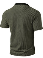 ROYALBOY Spring New Dual-Tone Roman Stripe Individual Patchwork V-Neck Short Sleeve, Casual All-Match Commute Essential - Military Green
