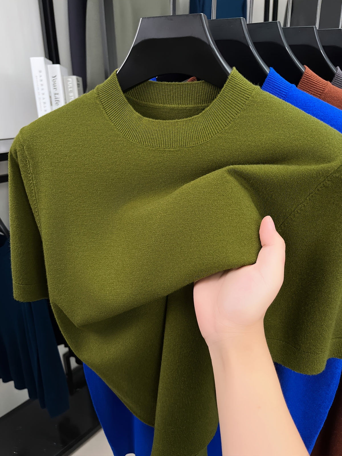 Men'S Summer Short-Sleeve Knit Top, Classic Round Neck Easy Solid Color Design, Breathable And Moisture-Wicking, Fashionable And Versatile in Multiple Colors, Suitable for Casual And Athletic Wear - Hay Green