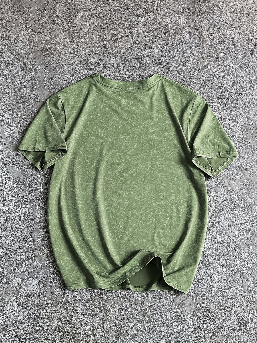 Men's Round-neck Graphic Print Short-sleeve T-shirt, Suitable for Summer Casual Sports - Army Green
