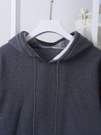 2026 Autumn/Winter High-Quality Women's Plaid Patchwork Hooded Sweatshirt, Loose-Fit Drawstring Pullover Top, Versatile Casual Long-Sleeve Pocket Hoodie, Relaxed Academic Style Outerwear - Dark Gray