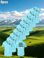 [9pcs Set] Custom Men'S Casual Shirts - Add Your Favorite Photos Or Logos, Team Uniforms, Ideal Employee Gifts, Perfect for Parties, Outdoor Activities, And Daily Wear - Sky Blue