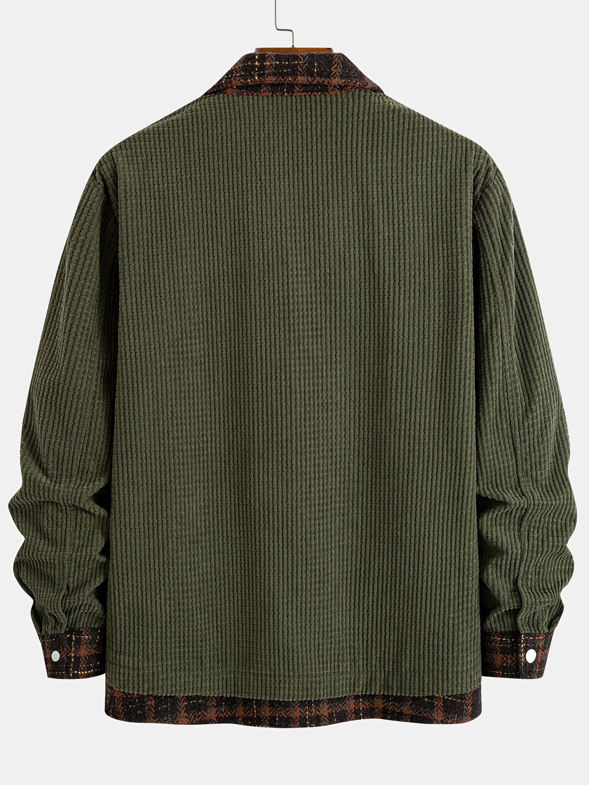 Men's Vintage Green Patchwork Plaid Double Pocket Lapel Design 2-in-1 Look Workwear Jacket for Daily Streetwear, Commuting, Casual Gatherings, and Light Social Wear - New Long Sleeve Coat for Autumn and Winter - Dark Green