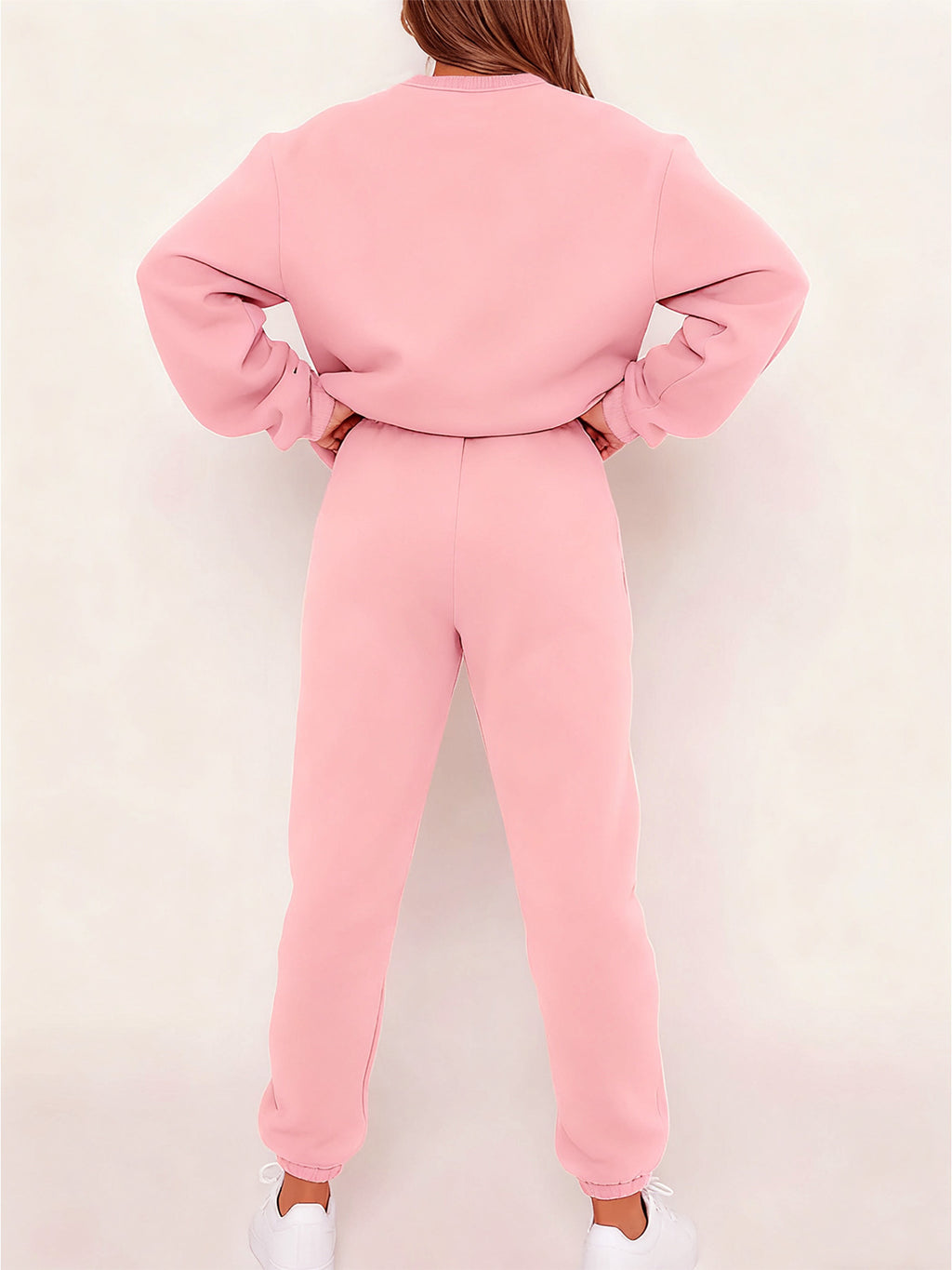 Graphic Print 2pcs Set, Crew Neck Sweatshirt & Pants, Women's Clothing - Pink