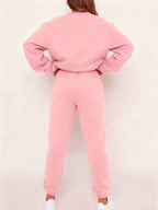 Graphic Print 2pcs Set, Crew Neck Sweatshirt & Pants, Women's Clothing - Pink