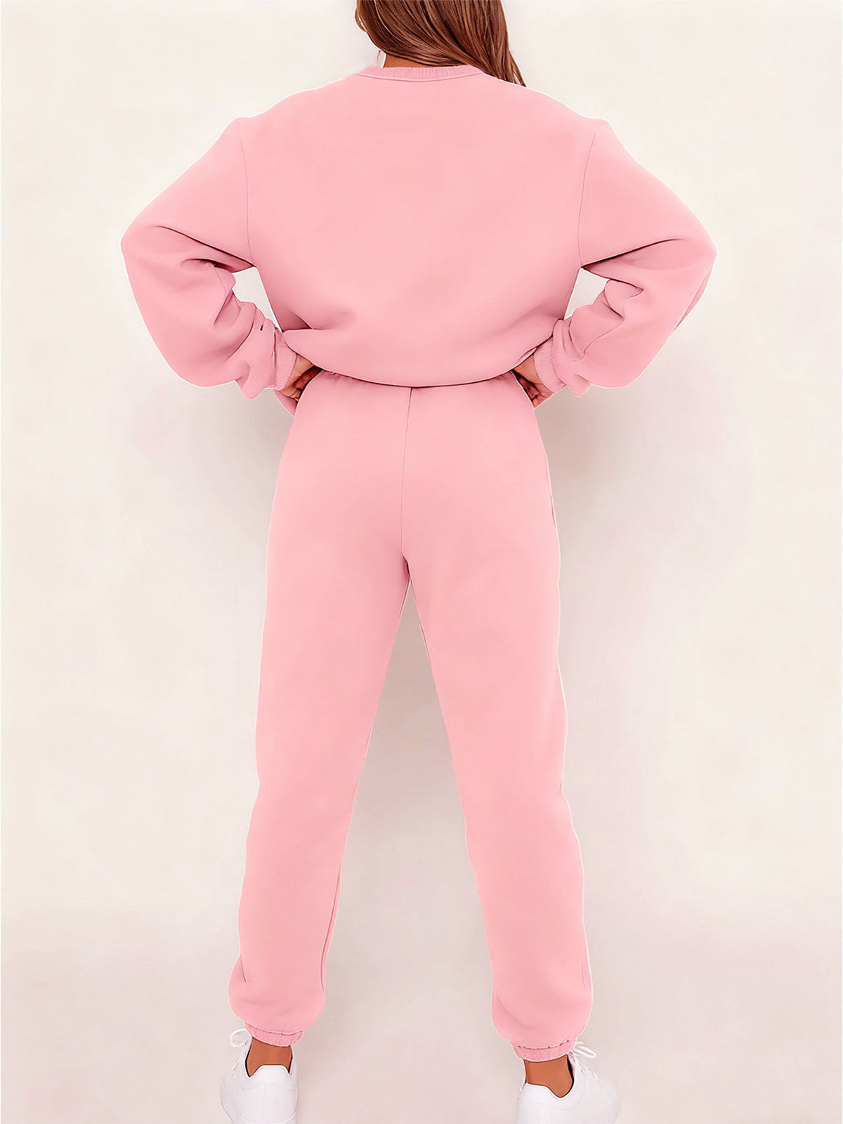 Graphic Print 2pcs Set, Crew Neck Sweatshirt & Pants, Women's Clothing - Pink