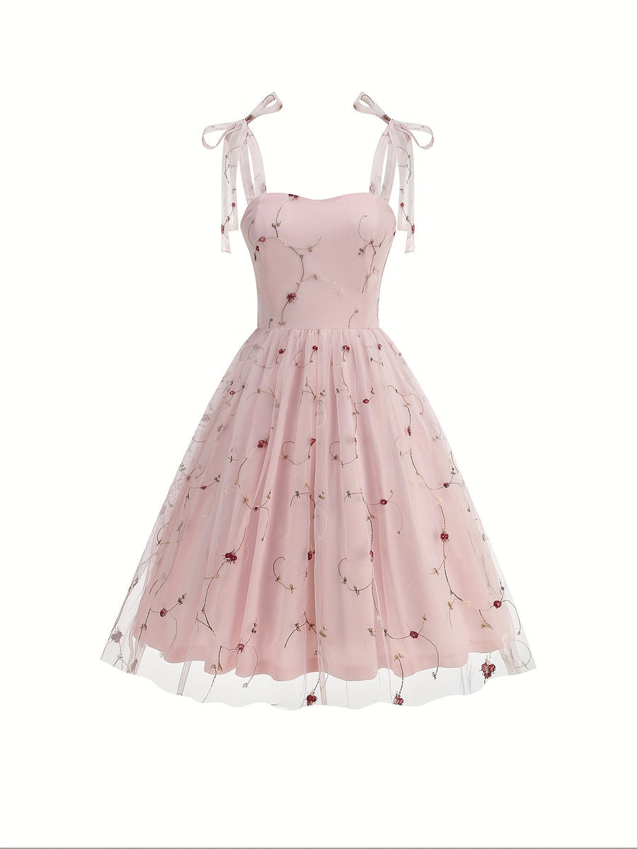 Women'S Princess Dress, Chic Summer Waist-Cinching Tube Top Hepburn Style Cami Dress, Vintage - Pink Color