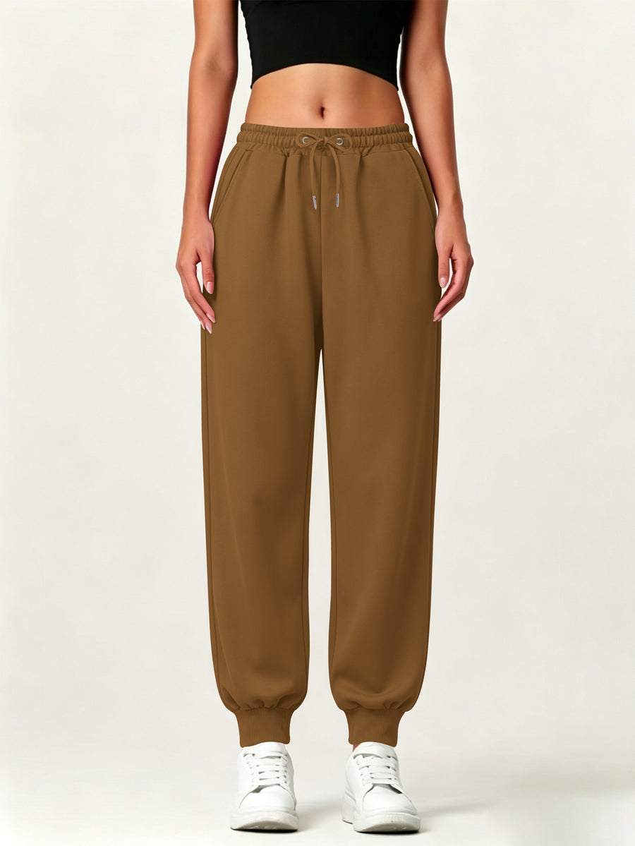 Autumn-Winter Women'S Casual Pants with Pockets - Dark Brown