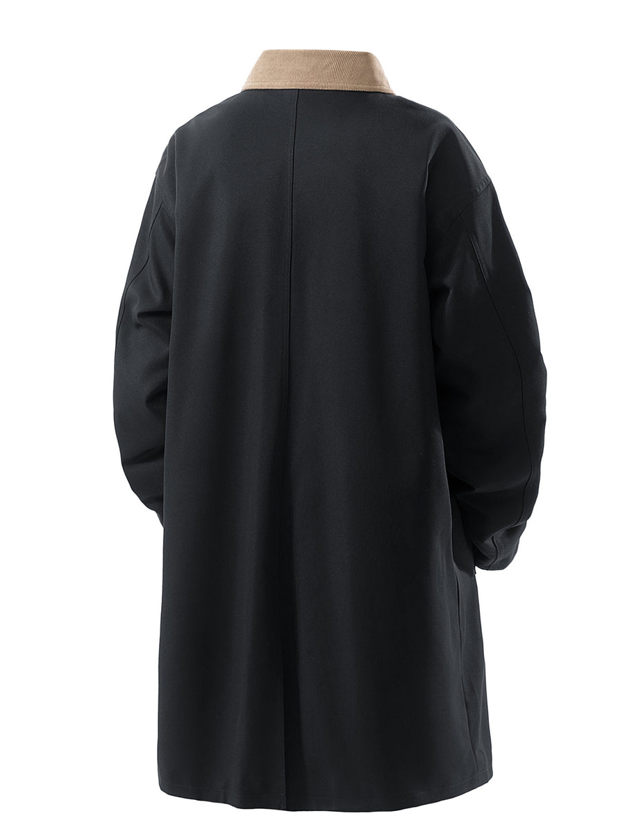 Men's Draped Color-Block Lapel Trench Coat, Spring/Autumn Loose Fit Mid-Length Over-the-Knee Coat, Simple Single-Breasted Casual Commuter Vintage Workwear Jacket, Plus Size Trench Coat, Versatile Autumn/Winter Outerwear - Navy