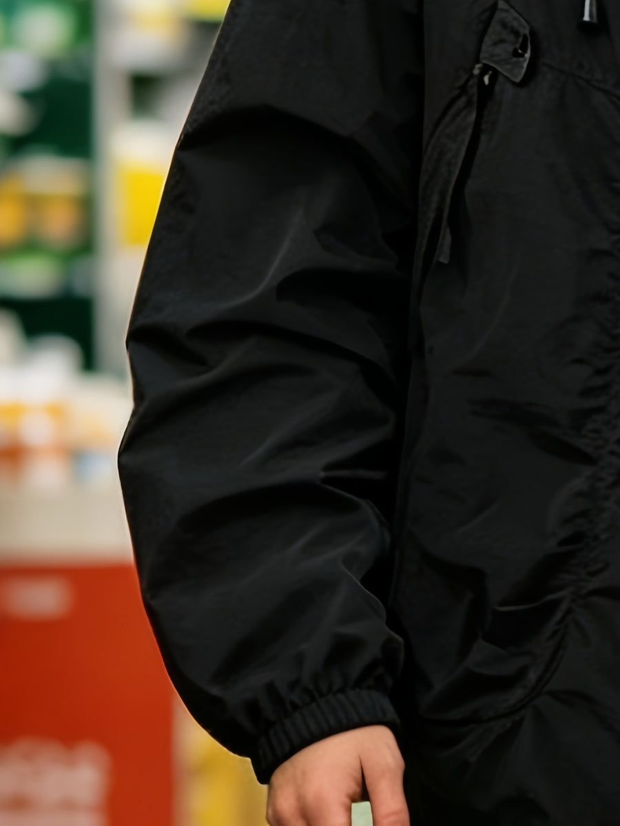 Men'S Spring Autumn Hooded Solid Pocket Jacket Sunscreen Top, Suitable for Outdoor Running Sports Commuting - 2390-Black