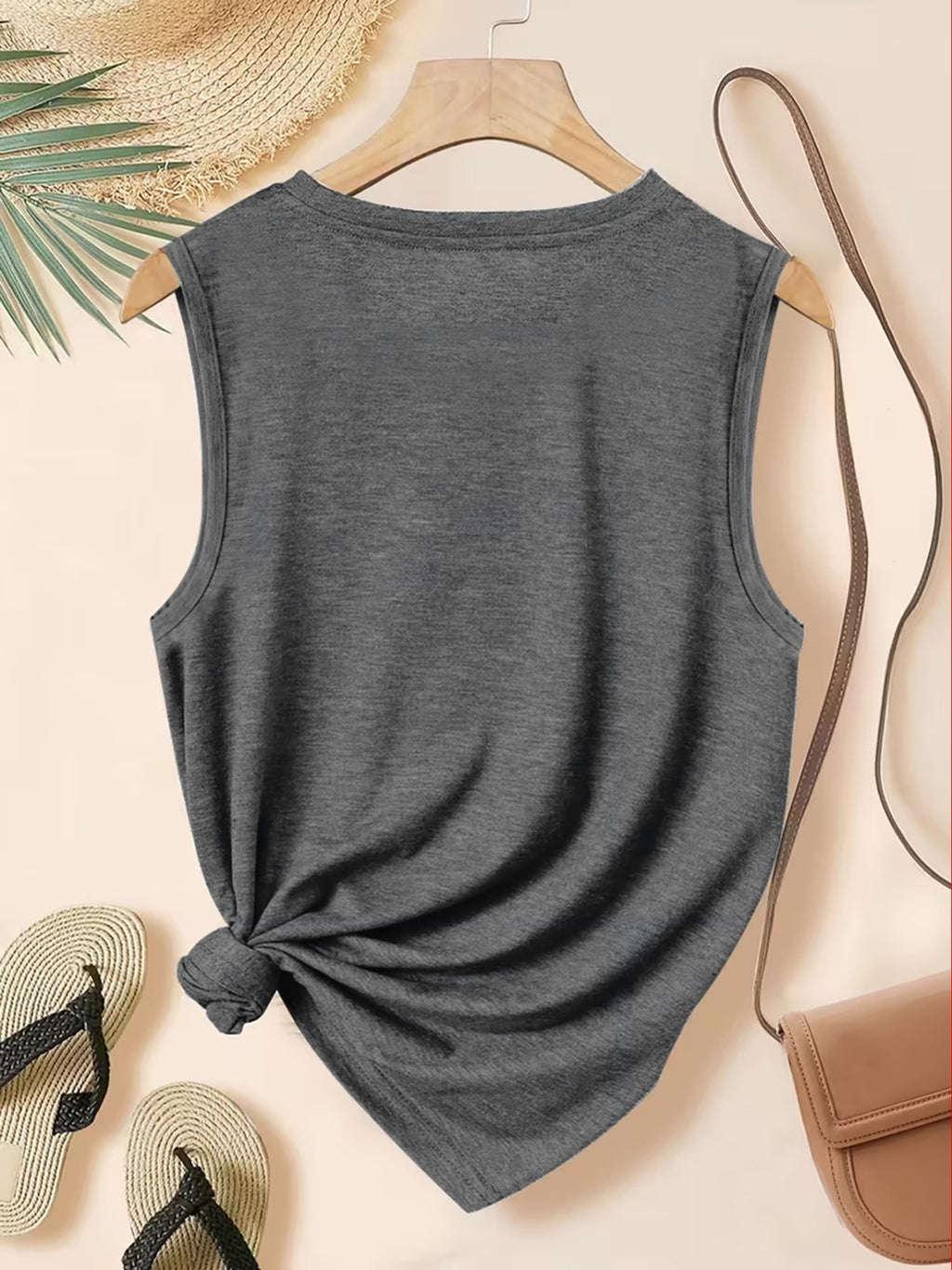 Women's Elegant Tank Top with Superman Vintage Logo Print, Soft Stretchy Round Neck Casual Vintage Style Top, Warner Bros., Suitable for Daily and Vacation Wear in Spring, Summer, and Autumn, Sizes S-XXL, Fashionable and Breathable Design - Dark Gray