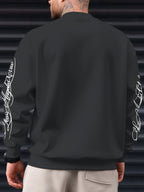 Men's Street-Style Cool Fashion Crewneck Sweatshirt with Smooth Handwritten Font Print, for Daily Casual Trendy Wear - Dark Gray