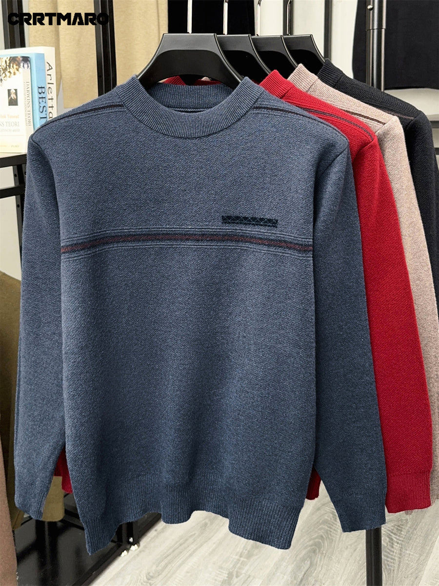 CATMA CRRTMARO Autumn/Winter Knitted 3D Solid Color Crew Neck Sweater, Basic Thickened Pullover, Men's Fashion Knitwear Long Sleeve HH - Medium Gray